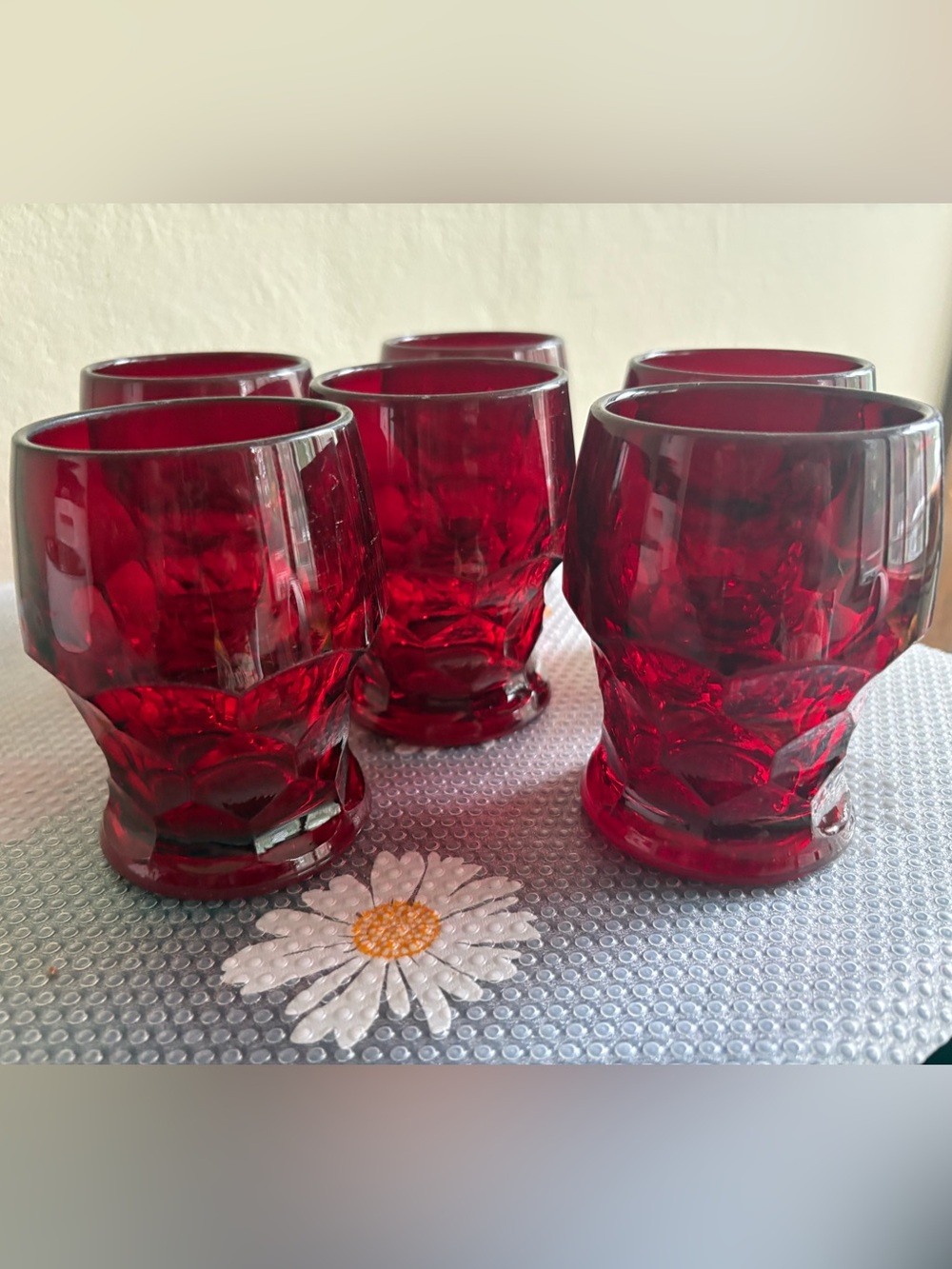 Vintage Viking Glass Georgian Ruby Red Honeycomb Tumblers ( Tall Set of 6)